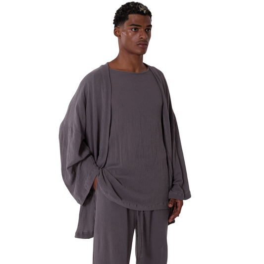 TULUM KIMONO LONG GASA OXFORD GREY - Tulum Essentials