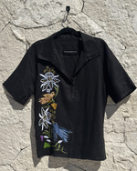 TULUM "MAYAN GARDEN" LINEN POLO LUXE BLACK
