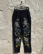 TULUM CLASSIC "MAYAN GARDEN" LINEN PANTS LUXE BLACK