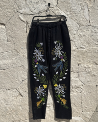 TULUM CLASSIC "MAYAN GARDEN" LINEN PANTS LUXE BLACK