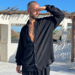TULUM LONGSLEEVE BUTTON UP GASA BLACK - Tulum Essentials