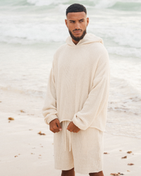 TULUM HEAVY KNITTED DUAL LAYERED HOODIE CRUDO
