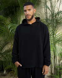 Tulum Heavy Knitted Dual Layered Hoodie Black