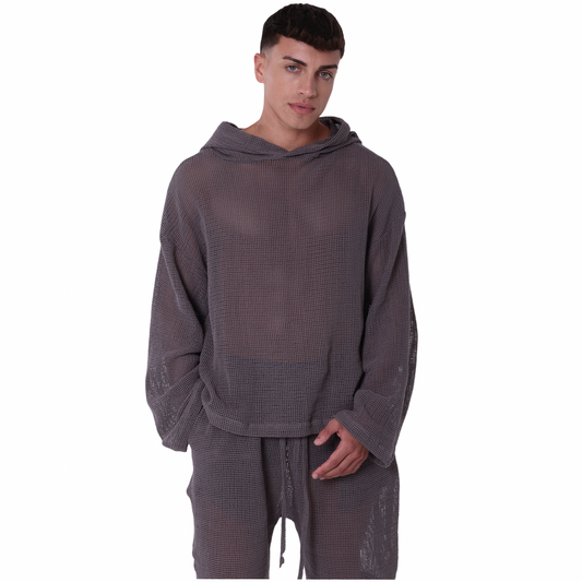 TULUM HEAVY MESH CROPPED HOODIE – OXFORD GREY