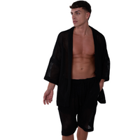 TULUM MESH KNIT KIMONO – BLACK
