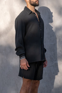TULUM LONGSLEEVE BUTTON UP SHIRT BLACK